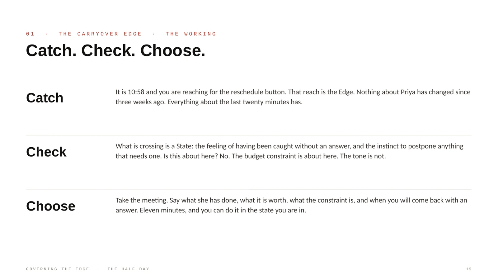 Workshop slide: Catch. Check. Choose.